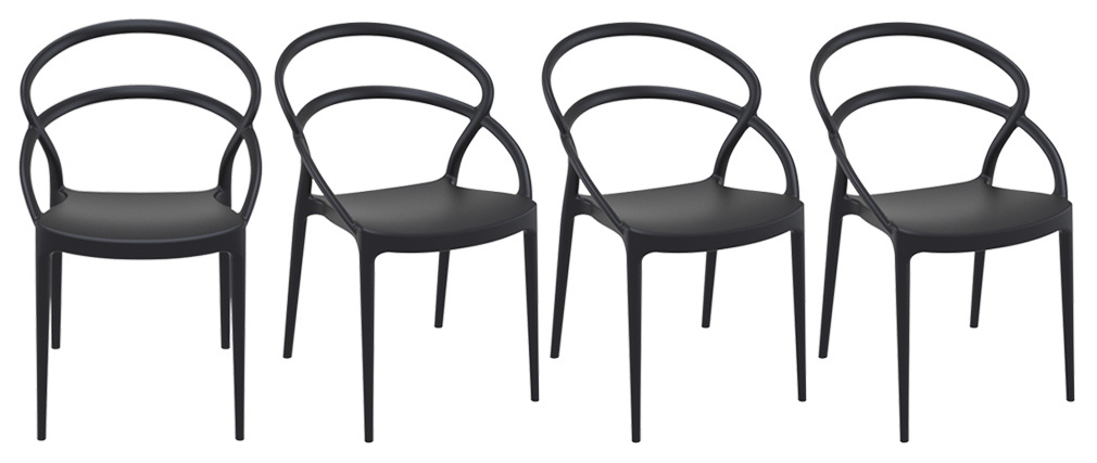 Chaises design empilables noires int�rieur / ext�rieur (lot de 4) COLIBRI