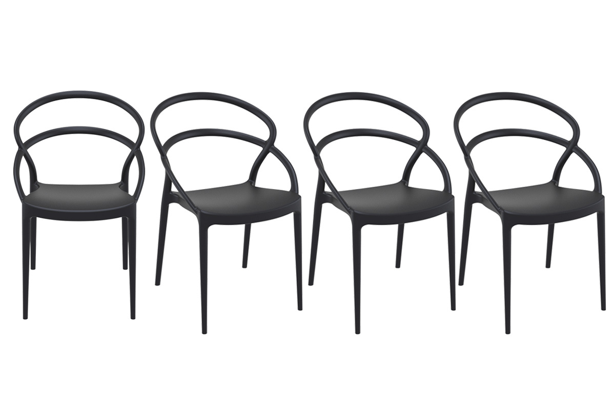 Chaises design empilables noires intrieur / extrieur (lot de 4) COLIBRI