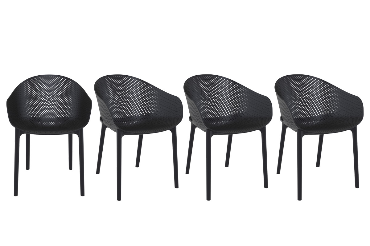 Chaises design empilables noires int�rieur / ext�rieur (lot de 4) OSKOL