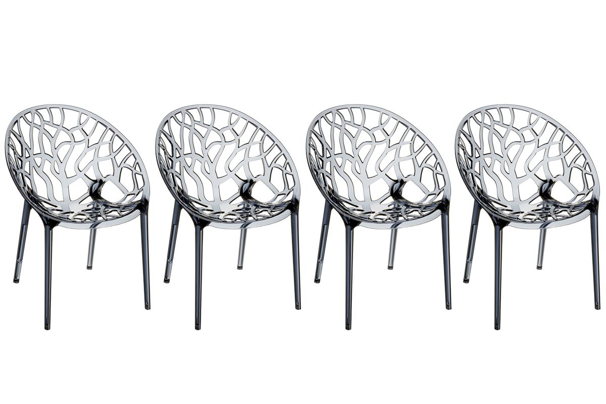 Chaises design empilables transparentes fum�es (lot de 4) ARBOL