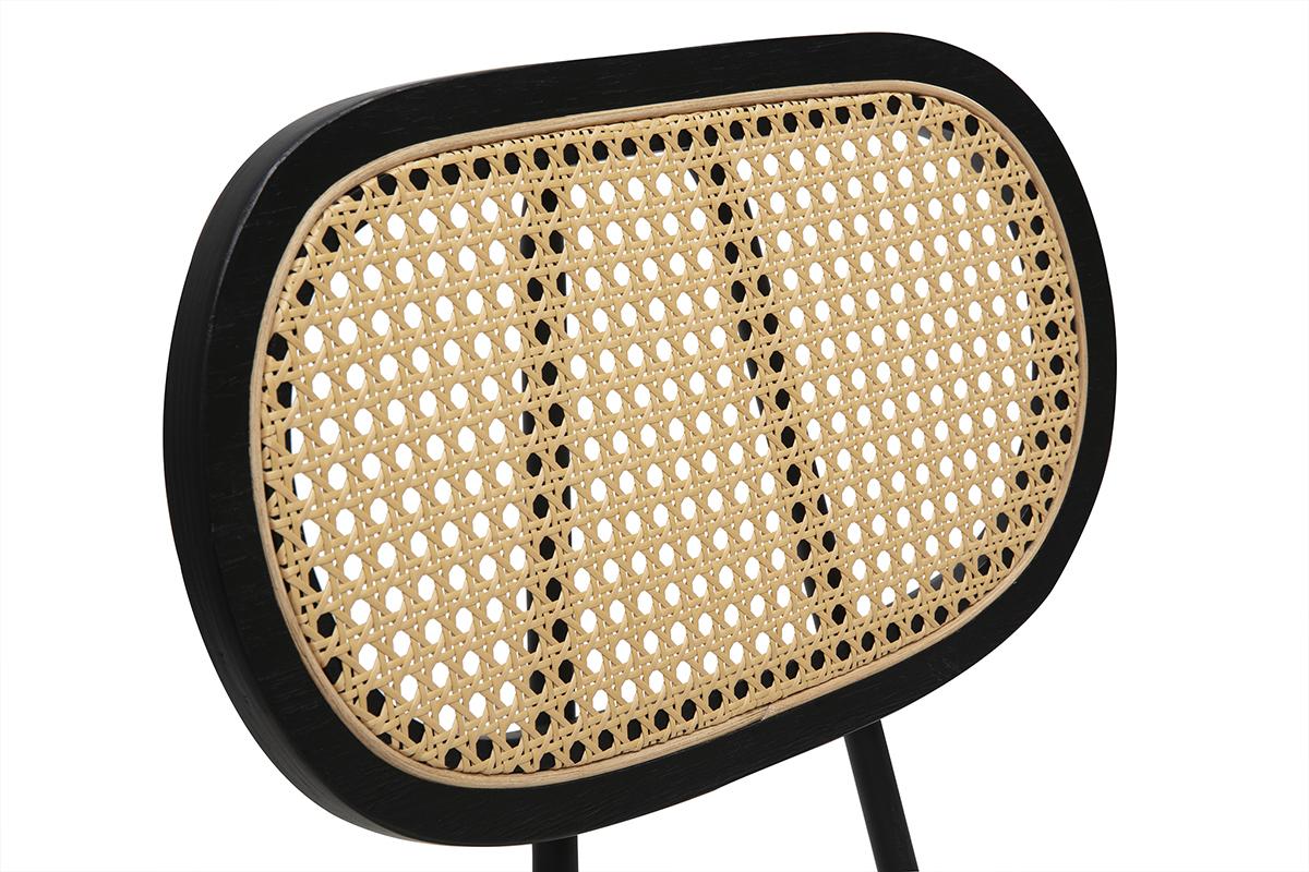 Chaises design en tissu effet laine boucl�e blanc, m�tal noir et cannage rotin (lot de 2) SWANN