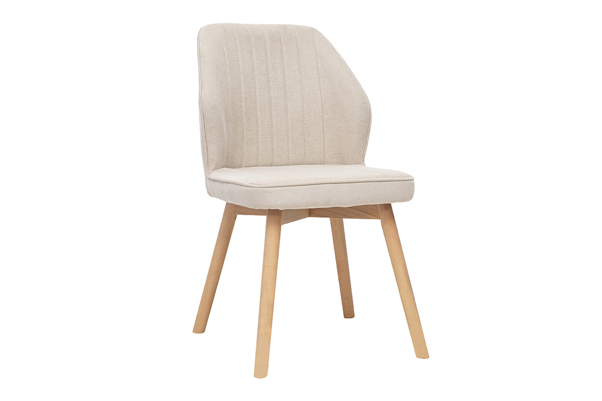 Chaises design en tissu effet velours beige et bois clair (lot de 2) FANETTE