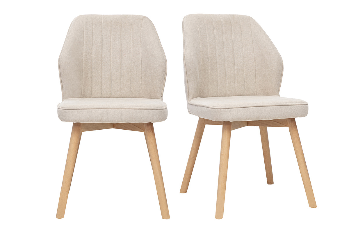 Chaises design en tissu effet velours beige et bois clair (lot de 2) FANETTE