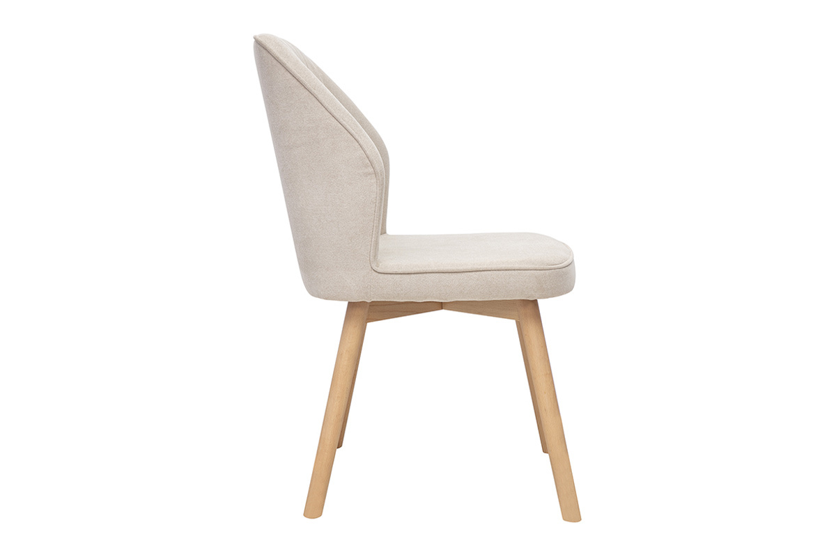 Chaises design en tissu effet velours beige et bois clair (lot de 2) FANETTE