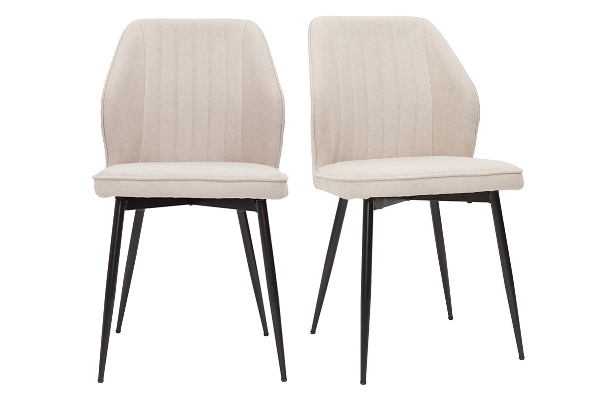 Chaises design en tissu effet velours beige et mtal noir (lot de 2) FANETTE