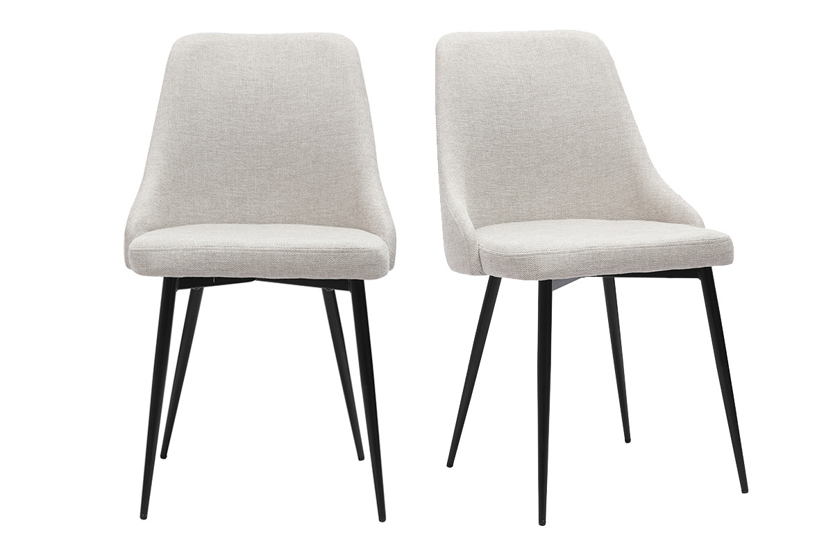 Chaises design en tissu effet velours beige naturel et mtal noir (lot de 2) CULT