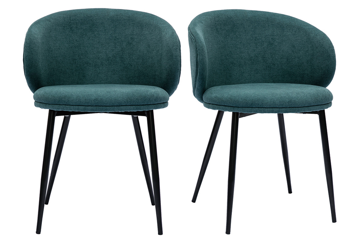 Chaises design en tissu effet velours bleu canard et mtal noir (lot de 2) ROSALIE