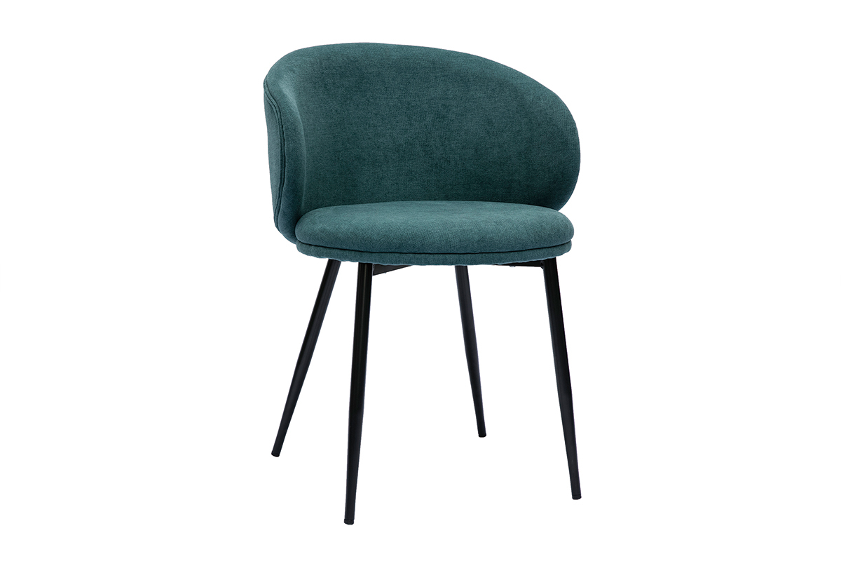 Chaises design en tissu effet velours bleu canard et mtal noir (lot de 2) ROSALIE