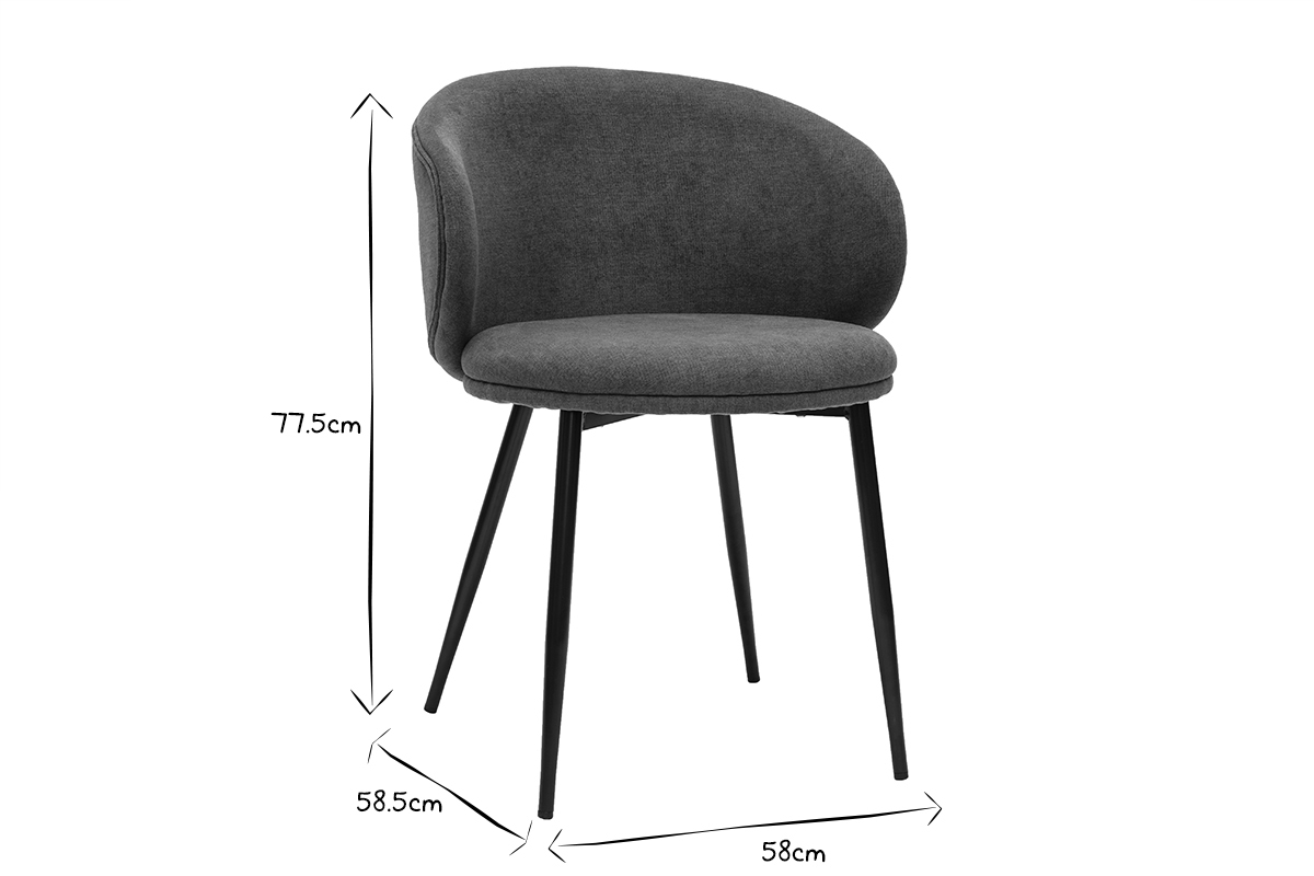 Chaises design en tissu effet velours bleu canard et mtal noir (lot de 2) ROSALIE