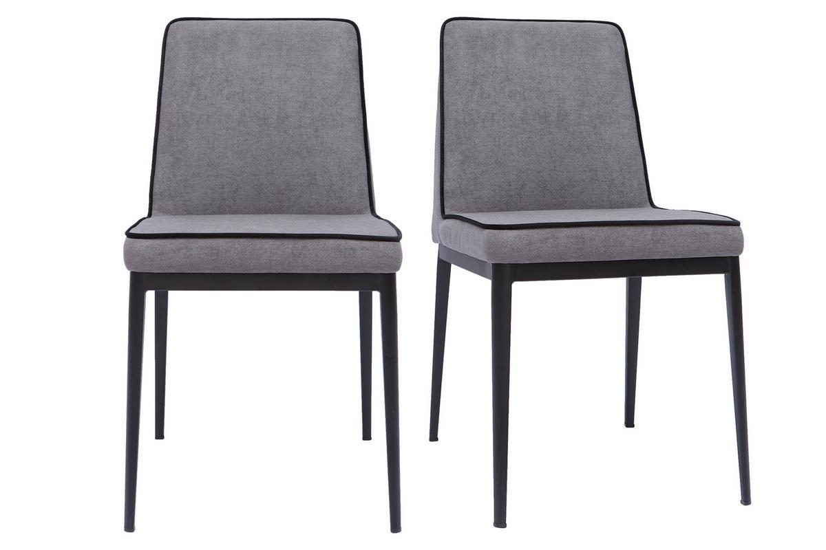 Chaises design en tissu effet velours gris et mtal noir (lot de 2) LONDON