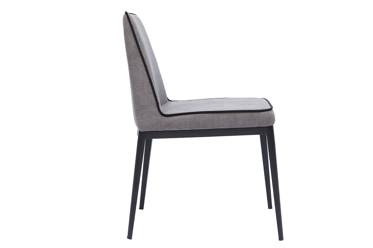 Chaises design en tissu effet velours gris et mtal noir (lot de 2) LONDON