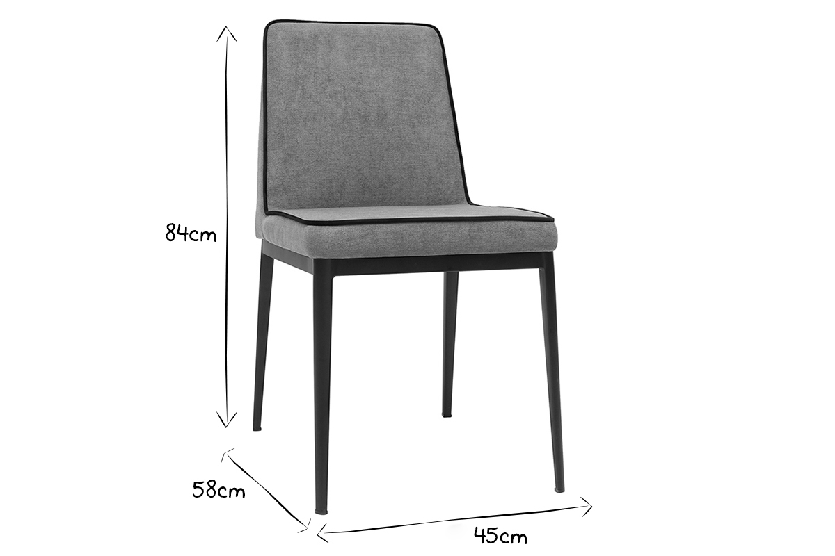 Chaises design en tissu effet velours gris et mtal noir (lot de 2) LONDON