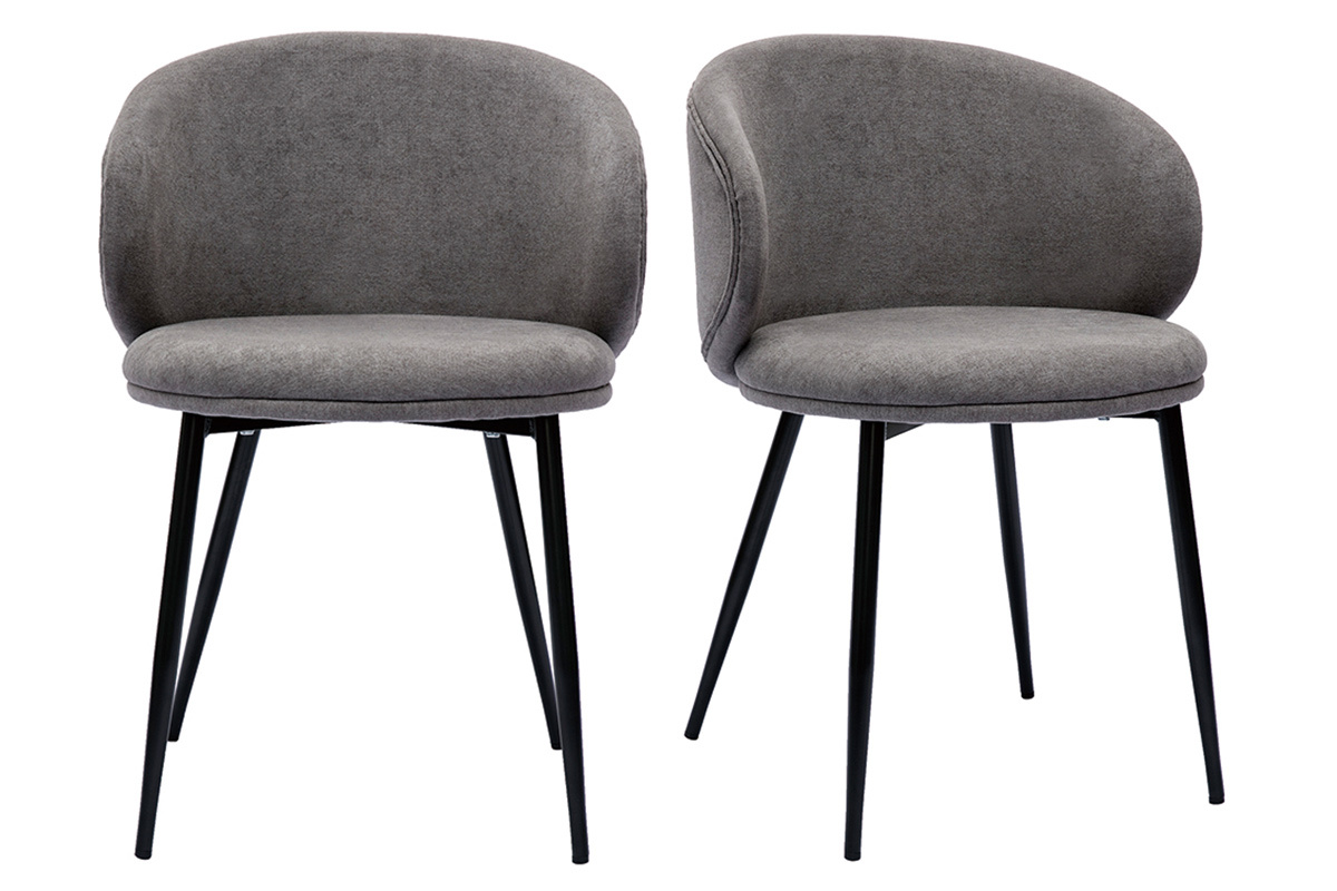 Chaises design en tissu effet velours gris et mtal noir (lot de 2) ROSALIE