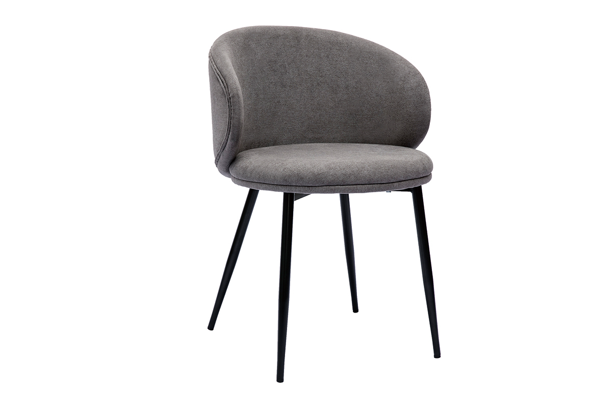 Chaises design en tissu effet velours gris et mtal noir (lot de 2) ROSALIE