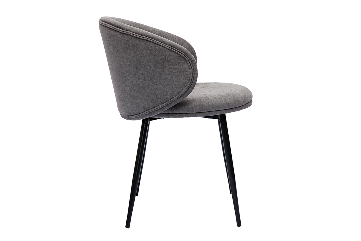 Chaises design en tissu effet velours gris et mtal noir (lot de 2) ROSALIE