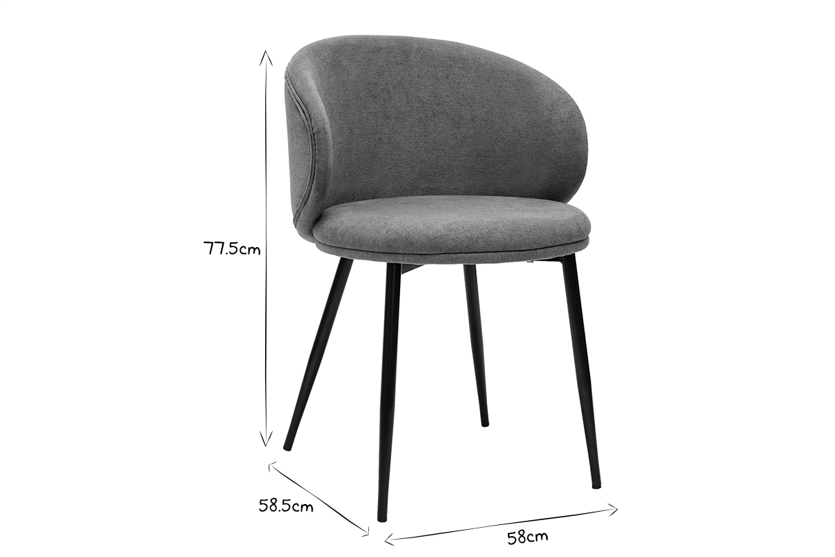 Chaises design en tissu effet velours gris et mtal noir (lot de 2) ROSALIE