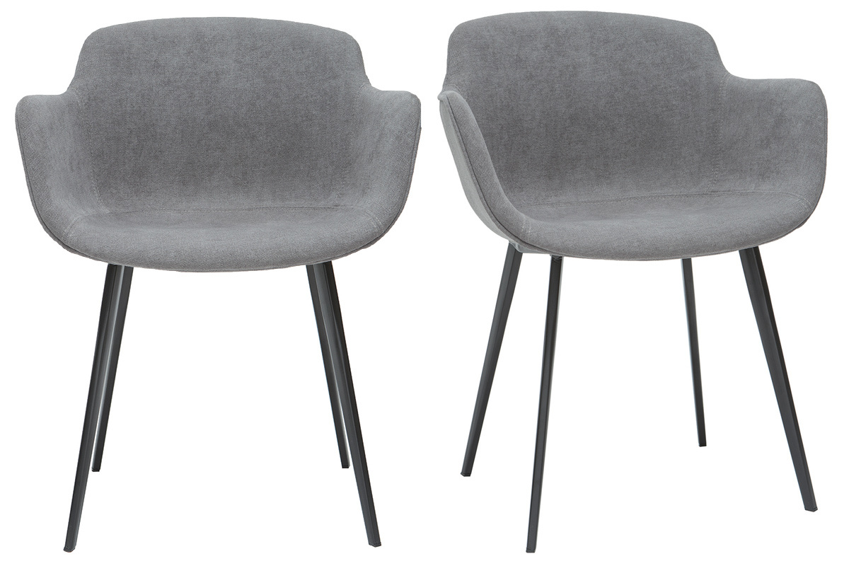 Chaises design en tissu effet velours gris et mtal noir (lot de 2) SAKE