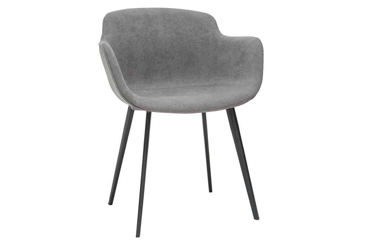 Chaises design en tissu effet velours gris et mtal noir (lot de 2) SAKE