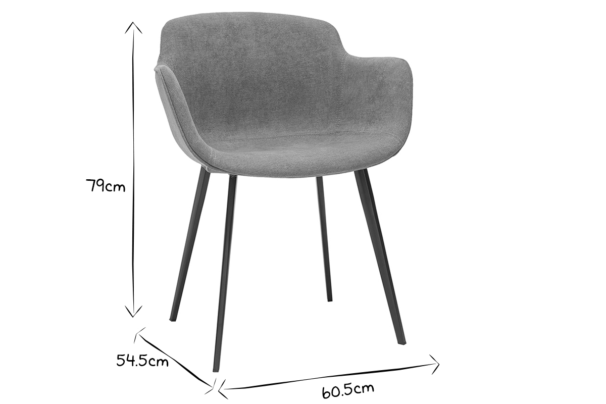 Chaises design en tissu effet velours gris et mtal noir (lot de 2) SAKE
