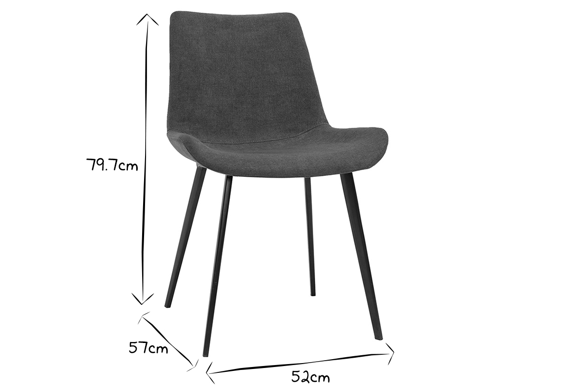 Chaises design en tissu effet velours gris fonc et mtal noir (lot de 2) RIOT