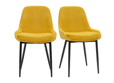 Chaises design en tissu effet velours jaune moutarde et métal noir (lot de 2) HOLO