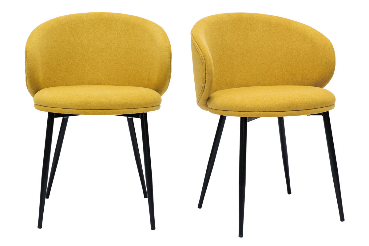 Chaises design en tissu effet velours jaune moutarde et mtal noir (lot de 2) ROSALIE