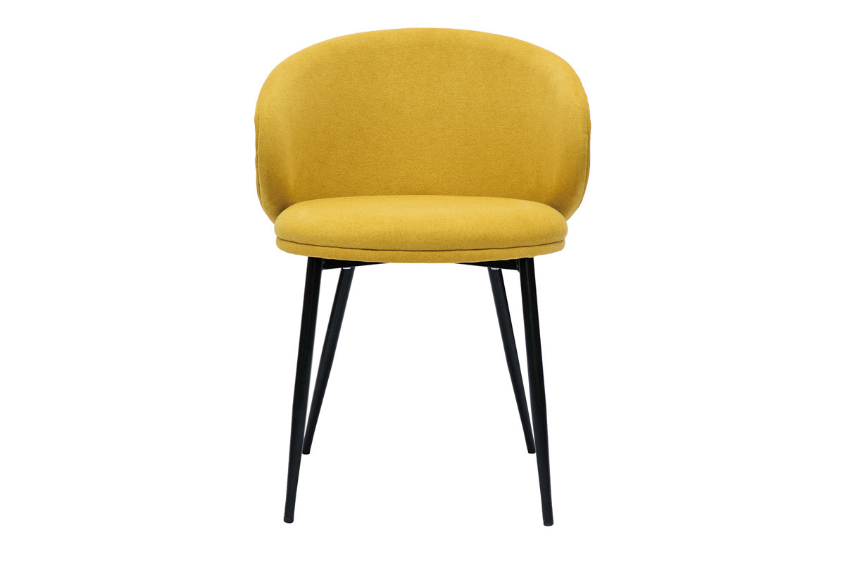 Chaises design en tissu effet velours jaune moutarde et mtal noir (lot de 2) ROSALIE
