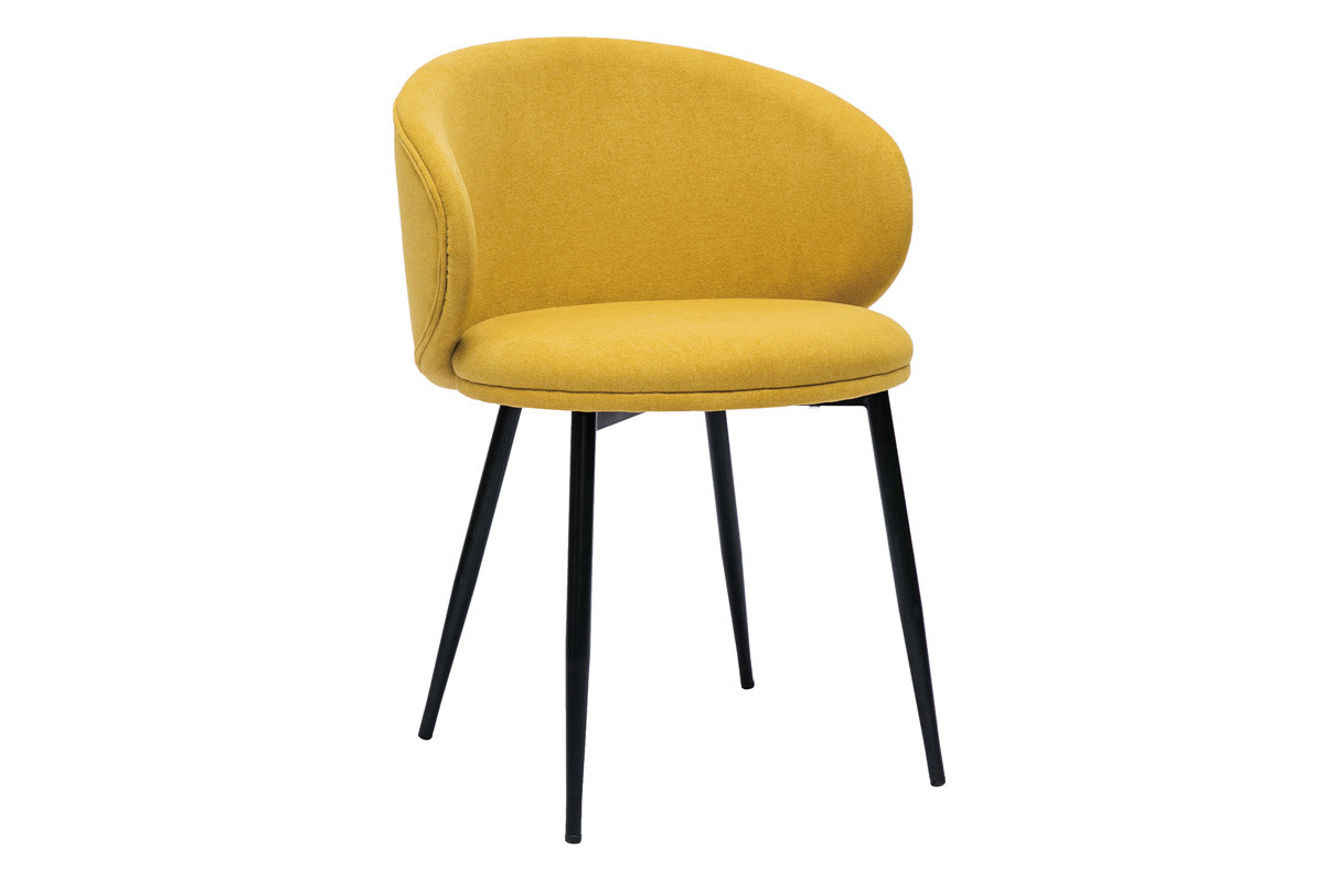 Chaises design en tissu effet velours jaune moutarde et mtal noir (lot de 2) ROSALIE