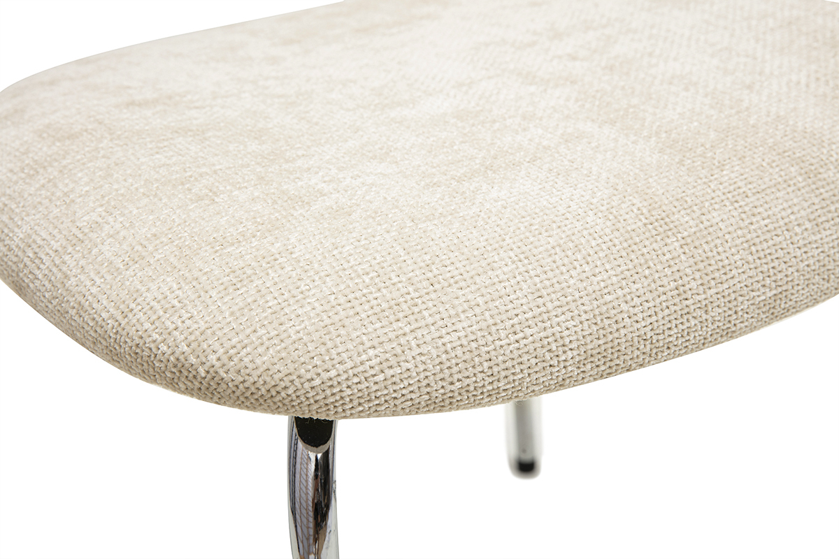 Chaises design en tissu effet velours textur beige, mtal chrom et cannage rotin (lot de 2) MIRANDA