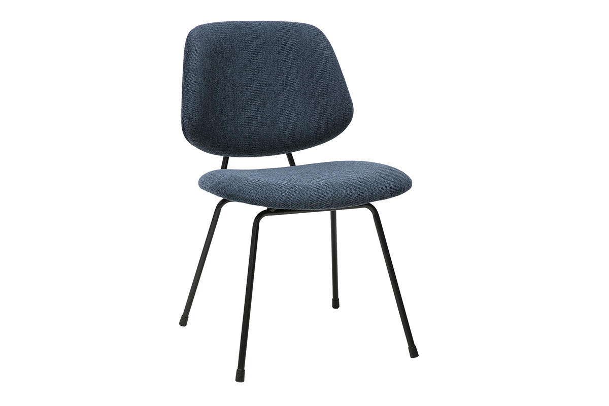 Chaises design en tissu effet velours textur� bleu fonc� et m�tal noir (lot de 2) BARNET