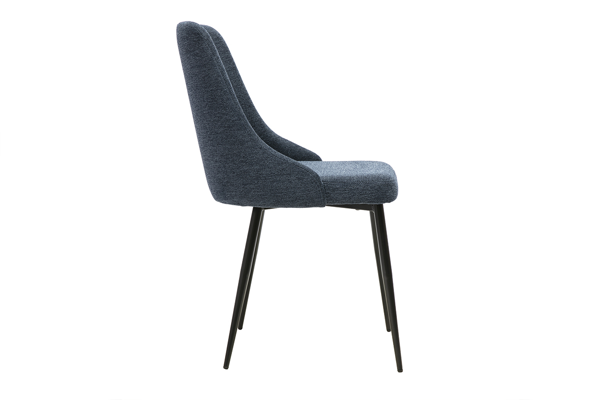 Chaises design en tissu effet velours textur� bleu fonc� et m�tal noir (lot de 2) CULT