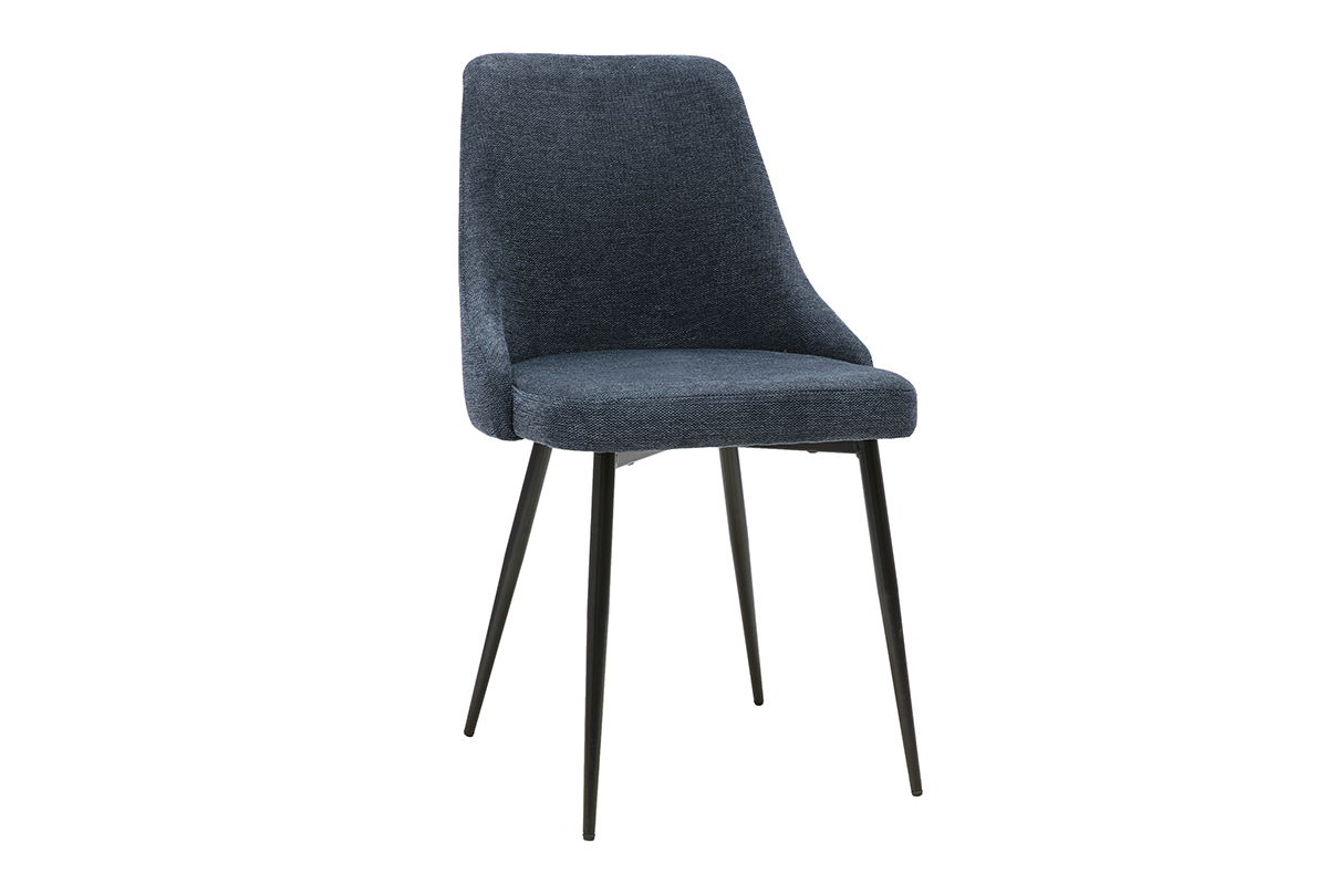 Chaises design en tissu effet velours textur� bleu fonc� et m�tal noir (lot de 2) CULT