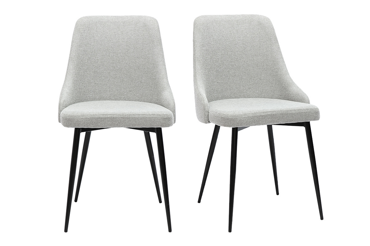Chaises design en tissu effet velours textur gris clair et mtal noir (lot de 2) CULT