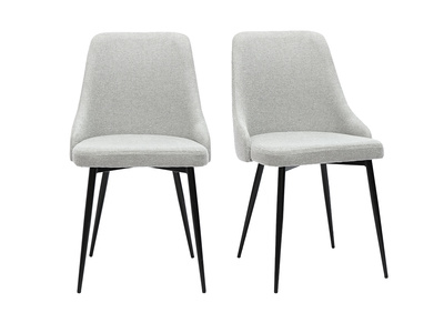 Chaises design en tissu effet velours texturé gris clair et métal noir (lot de 2) CULT