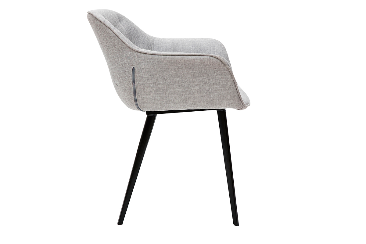 Chaises design en tissu gris clair et pieds mtal noir (lot de 2) BURTON