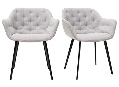 Chaises design en tissu gris clair et pieds m&eacute;tal noir (lot de 2) BURTON