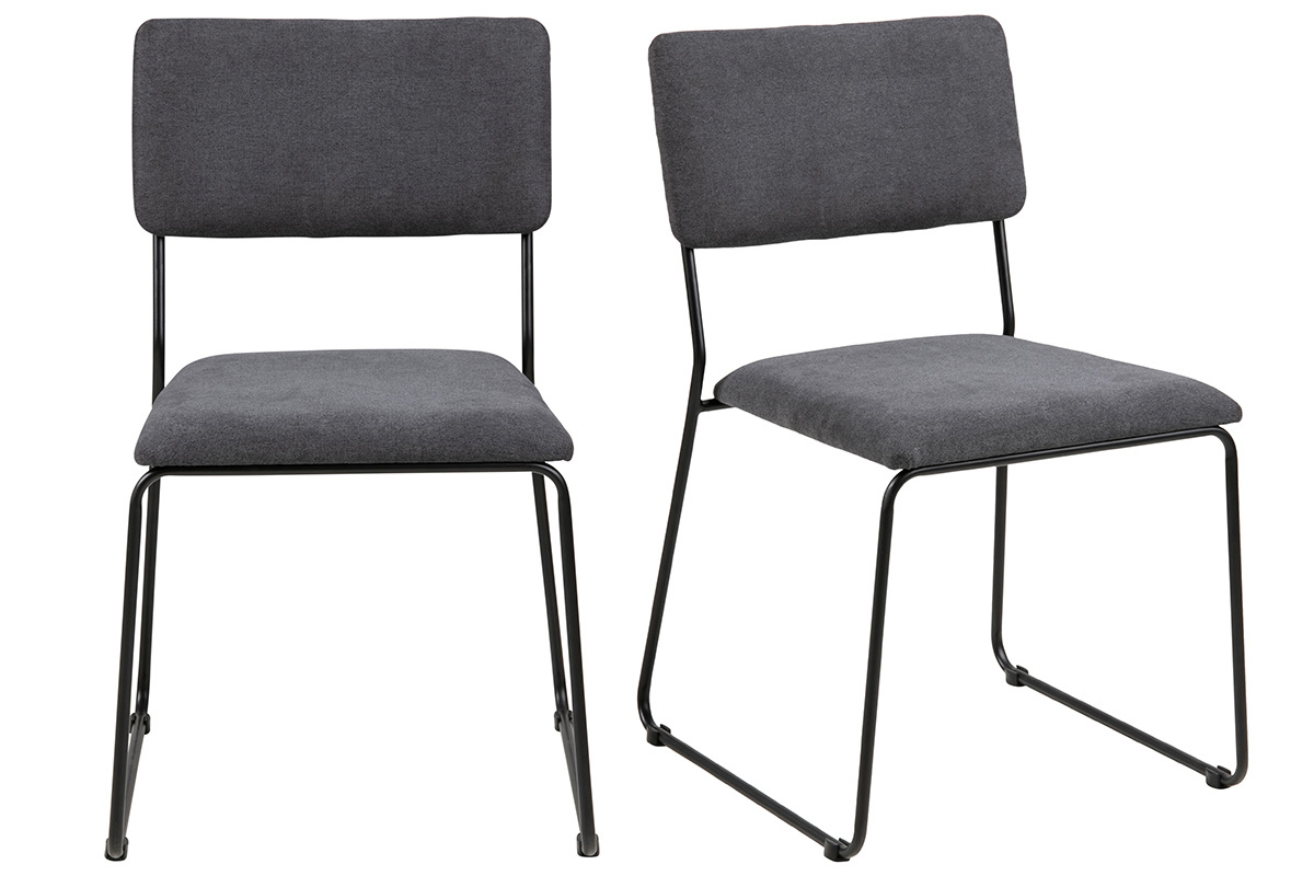 Chaises design en tissu gris et m�tal noir (lot de 2) FLORE