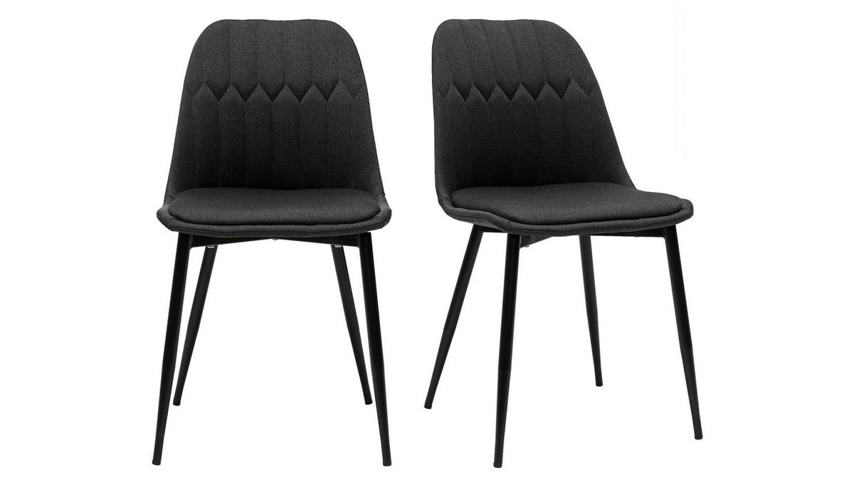 Chaises design en tissu gris fonc et mtal noir (lot de 2) FUSE