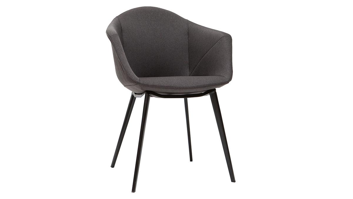 Chaises design en tissu gris fonc et mtal noir (lot de 2) TAYA