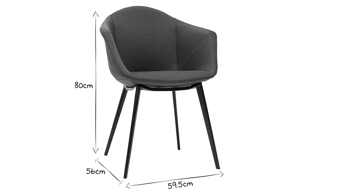 Chaises design en tissu gris fonc et mtal noir (lot de 2) TAYA
