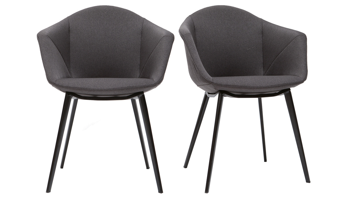 Chaises design en tissu gris fonc et mtal noir (lot de 2) TAYA
