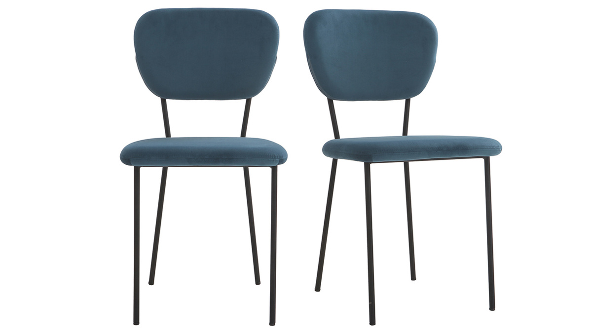 Chaises design en tissu velours bleu fonc et mtal noir (lot de 2) LEPIDUS