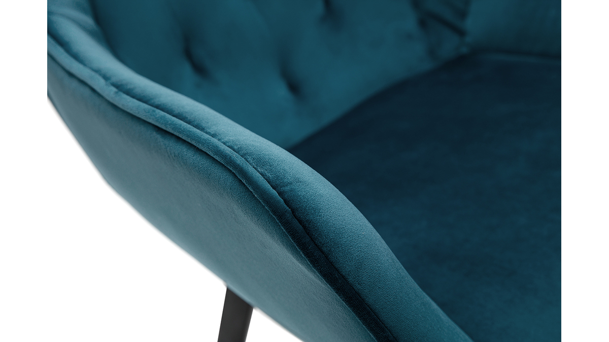 Chaises design en tissu velours bleu ptrole et mtal noir (lot de 2) BURTON