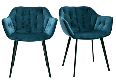 Chaises design en tissu velours bleu pétrole et métal noir (lot de 2) BURTON