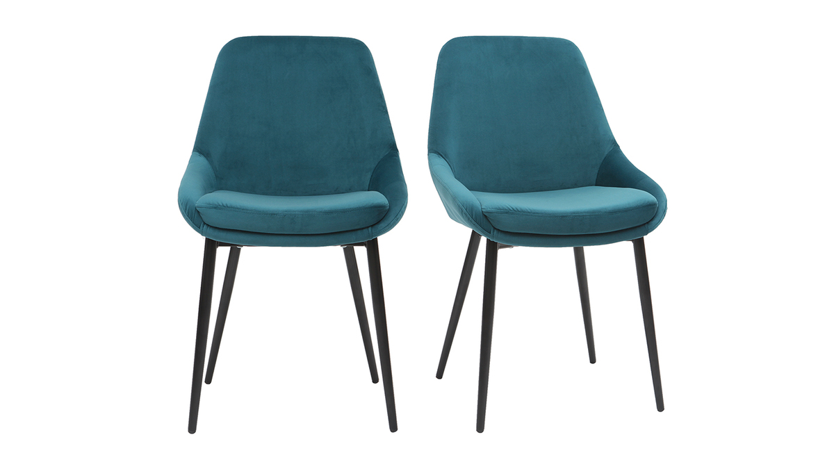 Chaises design en tissu velours bleu ptrole et mtal noir (lot de 2) HOLO