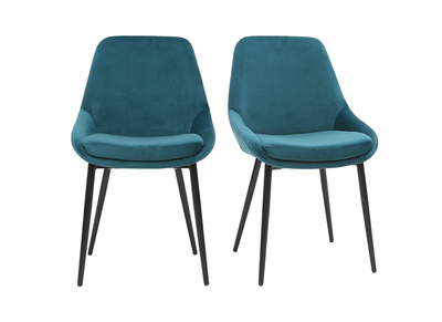 Chaises design en tissu velours bleu pétrole et métal noir (lot de 2) HOLO