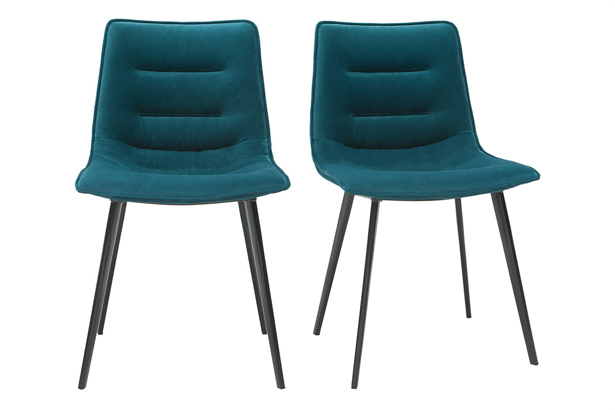 Chaises design en tissu velours bleu ptrole et mtal noir (lot de 2) PARKER