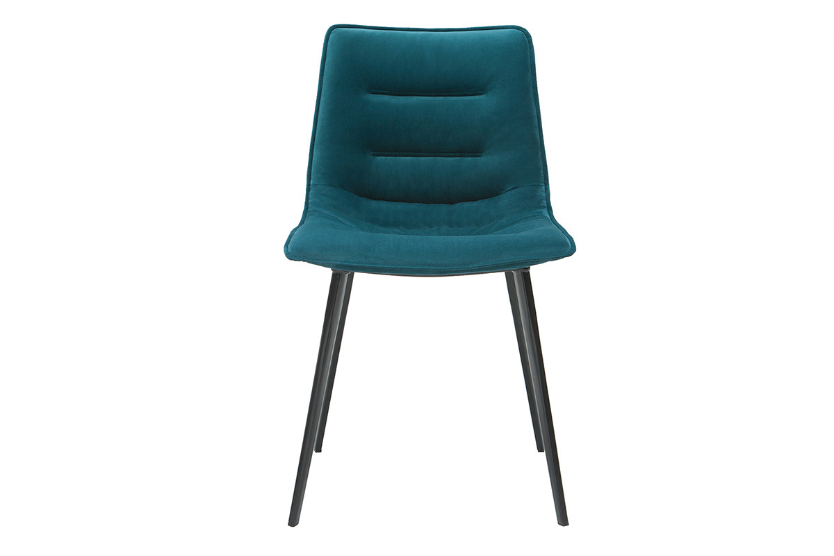 Chaises design en tissu velours bleu ptrole et mtal noir (lot de 2) PARKER