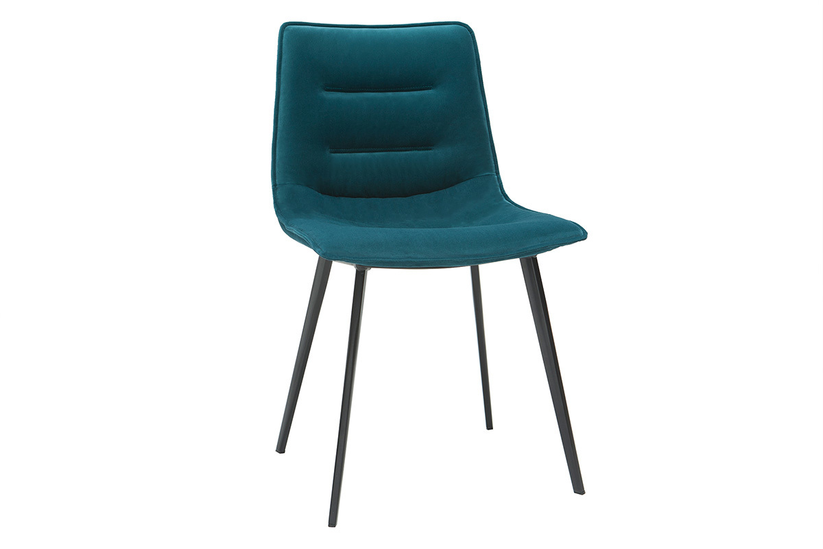 Chaises design en tissu velours bleu ptrole et mtal noir (lot de 2) PARKER