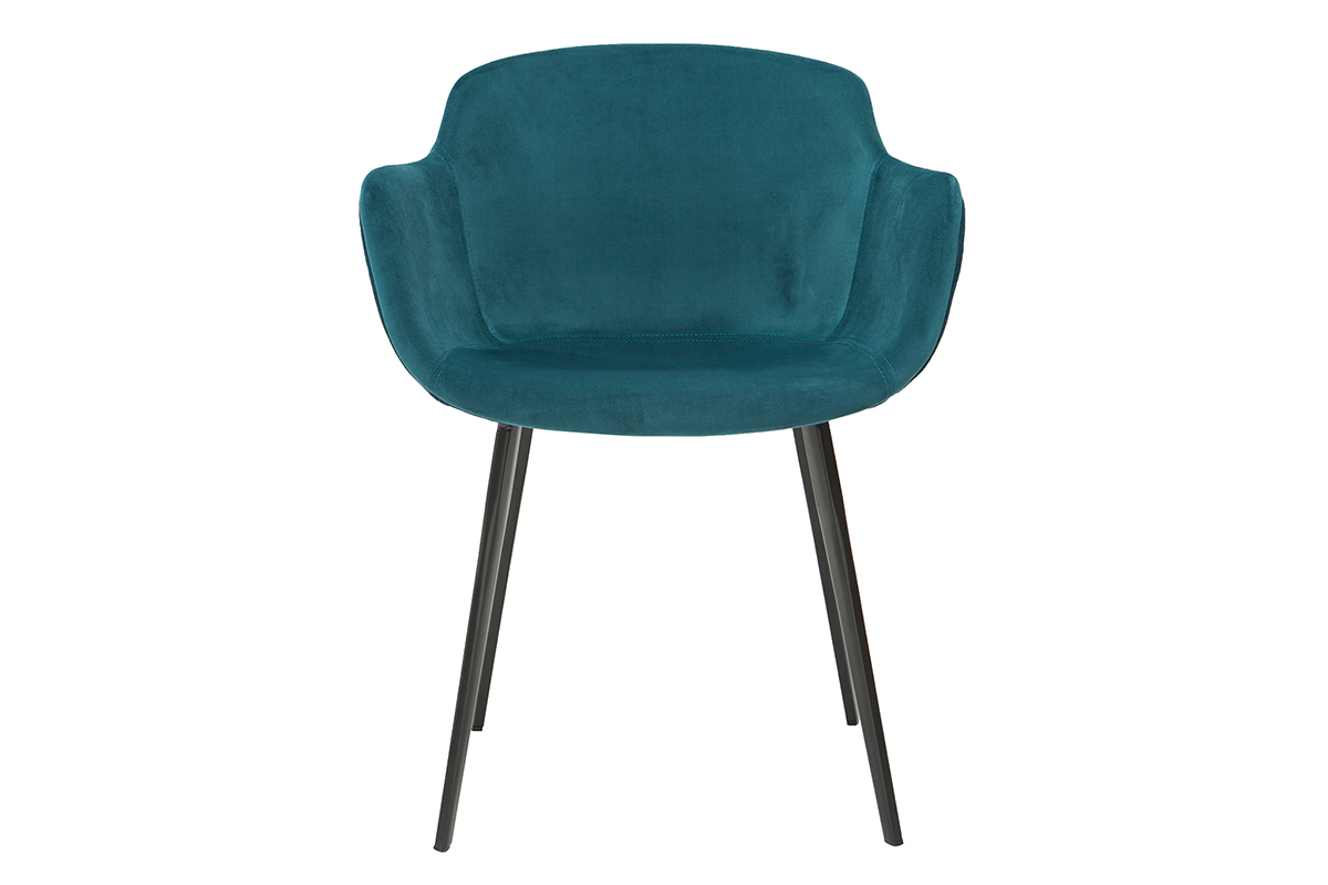 Chaises design en tissu velours bleu p�trole et m�tal noir (lot de 2) SAKE